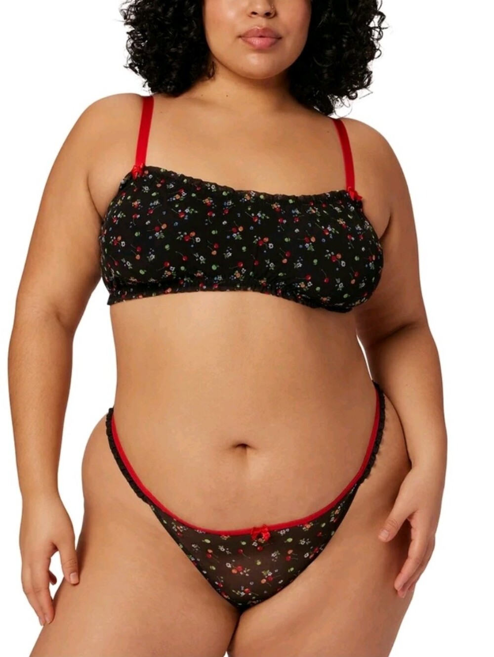 Parade Mesh Cherry Print Bralette and Thong Set XL